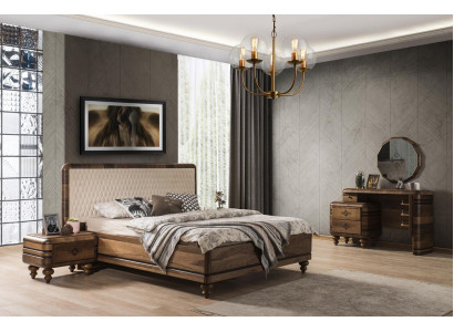 Klassieke slaapkamer set Luxe bruin bed Nachtkastjes Kaptafel