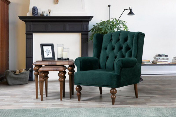 Klassieke Chesterfield Groene Fauteuil Oorfauteuil Bekleed Eenzitter