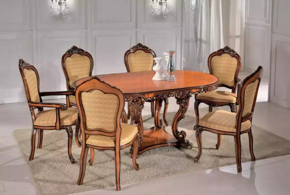Stel eettafel 4x stoelen 2x fauteuils eettafelgroep houten tafels tafels