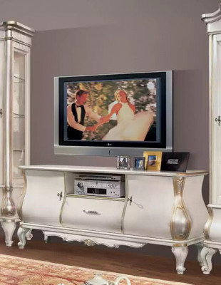 TV-stand Luxe klassiek wit hout nieuw in de woonkamer