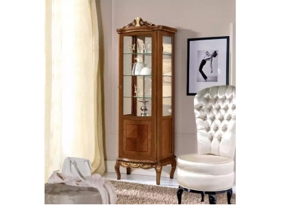 Klassieke hoogwaardige bruine vitrine glazen kast van echt hout meubeldesign