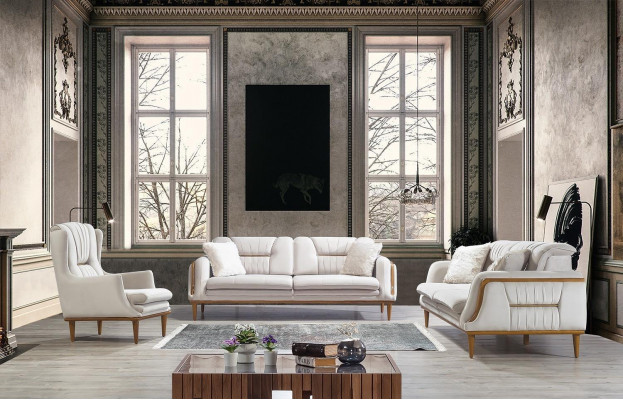 Modern wit luxe bankstel voor woonkamer en 1-zits fauteuil