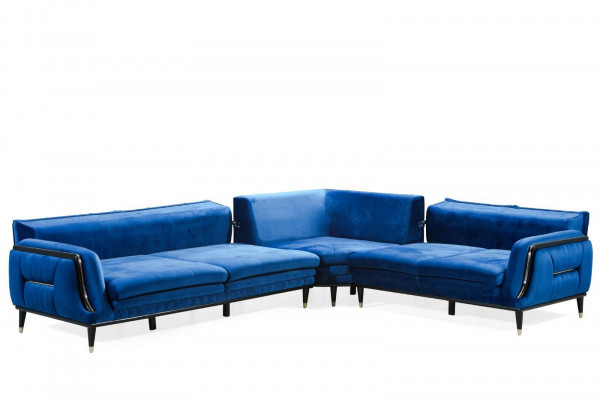 Blauwe L-vormige gestoffeerde bank Designer hoekbank Textielbekleding Woonmeubels