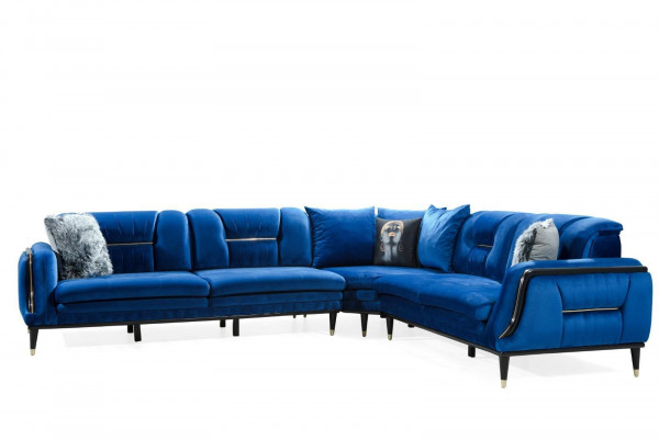 Blauwe L-vormige gestoffeerde bank Designer hoekbank Textielbekleding Woonmeubels