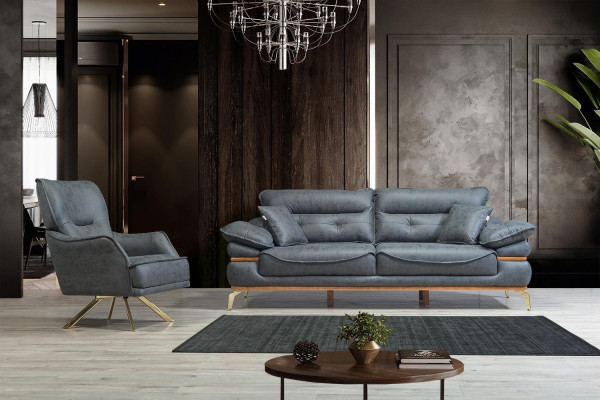 Modern design grijze woonkamer met 3-zitsbank en nieuwe fauteuil