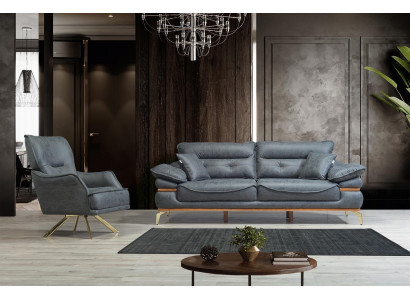 Modern design grijze woonkamer met 3-zitsbank en nieuwe fauteuil