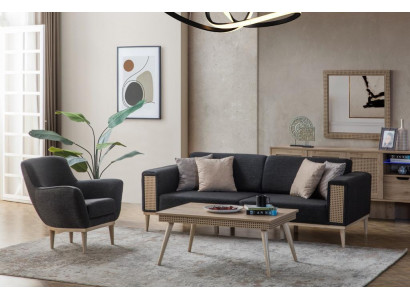 Grijze woonkamerset luxe driezits gestoffeerde fauteuil stijl textiel meubels