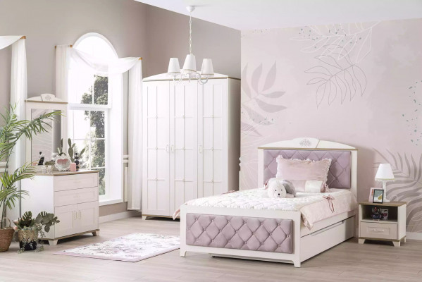 Functiebed Chesterfield Uitschuifbaar kinderbed Bed 100 hout Roze