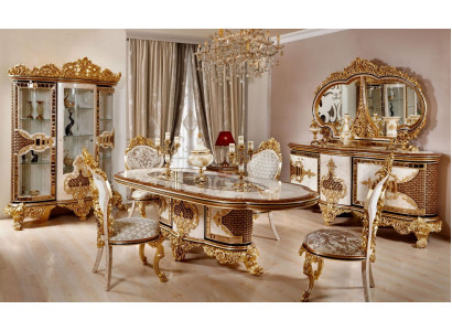 Luxe eetkamerset wit-goud Eettafel 4x stoelen Dressoir 6-delige meubels