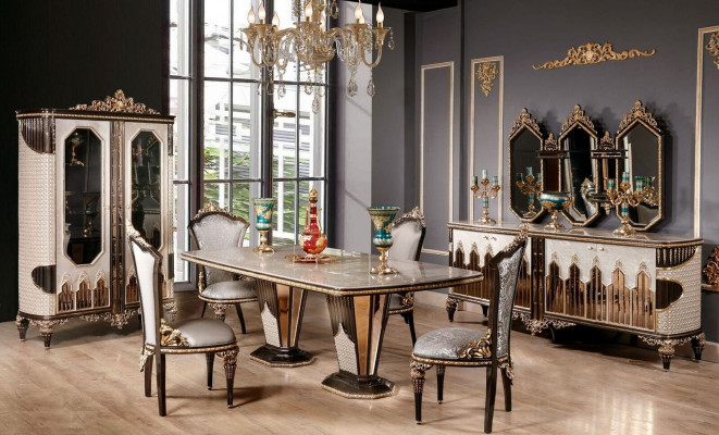 Klassieke hoogwaardige eetkamerset luxe set eettafel dressoir