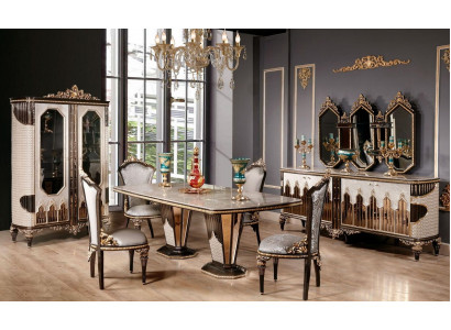 Klassieke hoogwaardige eetkamerset luxe set eettafel dressoir