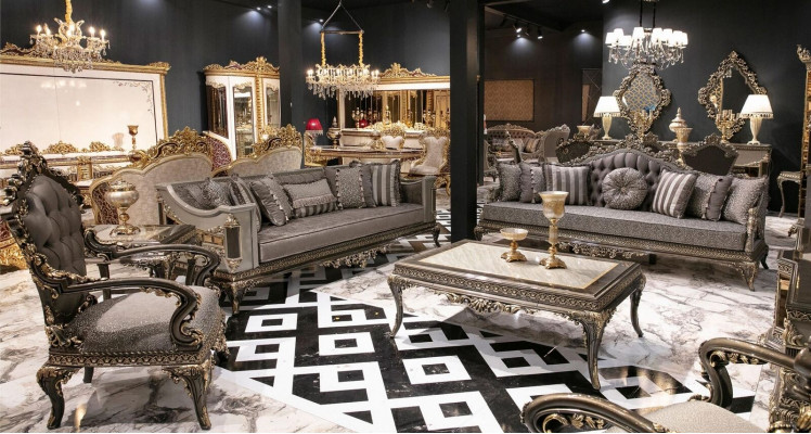 Klassieke Grijze Chesterfield bankstel 3+3+1 zits salontafel 4-delige set