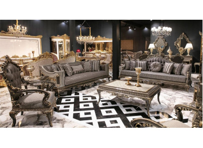 Klassieke Grijze Chesterfield bankstel 3+3+1 zits salontafel 4-delige set