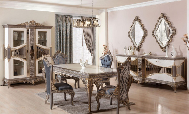 Luxe witte eetkamerset eetkamer meubels tafel stoelen spiegel