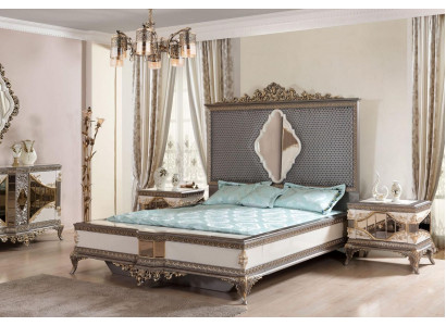 Klassieke grijze slaapkamer luxe set tweepersoonsbed 2x nachtkastjes