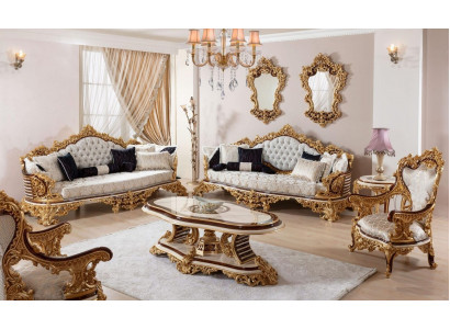 Wit-gouden Chesterfield bankstel 3+3+1 zits bank fauteuil 3-delig.