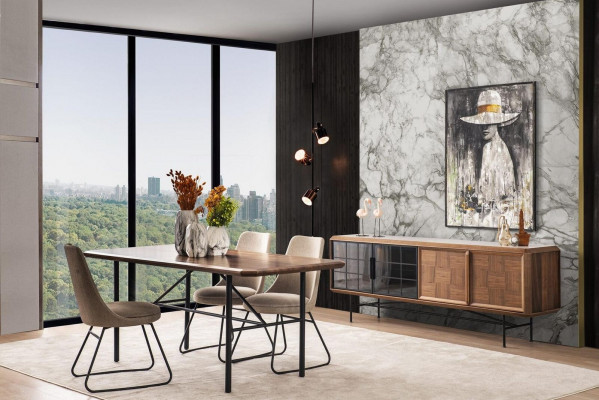 Eethoek Eetgroep Eettafel Set 8-delig Eetkamer Bruin Hout Stijlvol