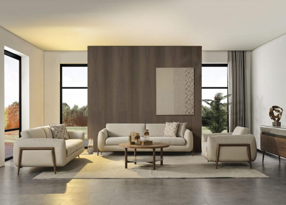 Luxe bankstel, gestoffeerde bank, beige, complete driezits bank, fauteuil, 3-delige bankstellen.