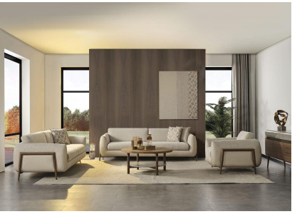 Luxe bankstel, gestoffeerde bank, beige, complete driezits bank, fauteuil, 3-delige bankstellen.