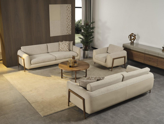 Luxe bankstel, gestoffeerde bank, beige, complete driezits bank, fauteuil, 3-delige bankstellen.