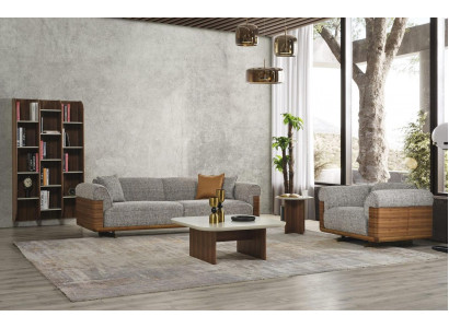 Banken Grijze gestoffeerde bank Complete driezitsbank Fauteuil Modern 2-delig Bankstellen