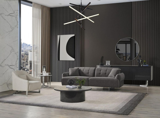 Bankstel Grijze gestoffeerde bankstoel Compleet driezits fauteuil Modern 2-delig Nieuwe banken