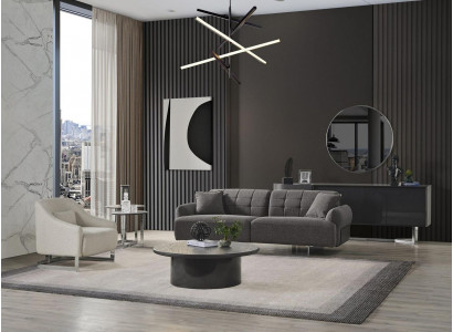 Bankstel Grijze gestoffeerde bankstoel Compleet driezits fauteuil Modern 2-delig Nieuwe banken