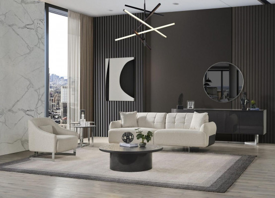 Luxe bankstel, gestoffeerde bank, wit, compleet driezitter, fauteuil, 2-delige banken.