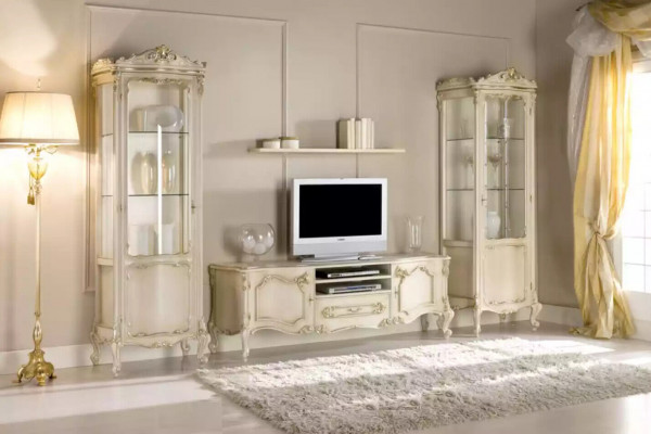 Woonkamer wandkast set groep lowboard vitrine 4-delig houten meubilair rek