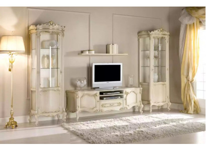 Woonkamer wandkast set groep lowboard vitrine 4-delig houten meubilair rek