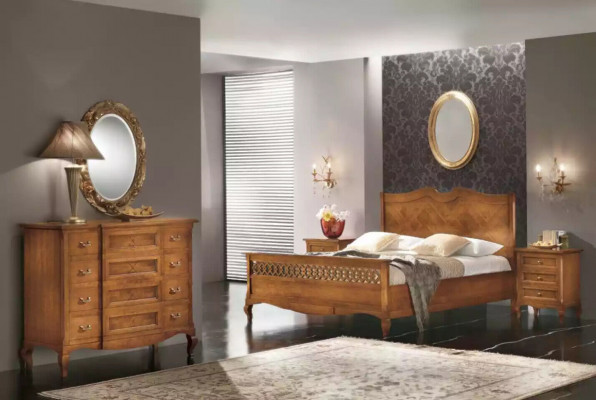 Bed 2x nightstands chest of drawers 5-piece set Bedroom Italian furniture