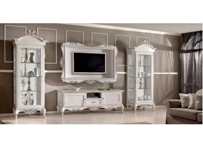 Wandmeubel Lowboard 2x Vitrine TV-frame Set 4-delig. Klassieke stijl Wit