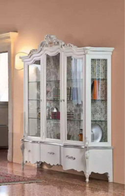 Luxe houten vitrine sideboard designkasten wit Italiaanse meubels.