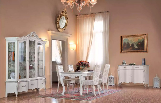 Luxe houten vitrine sideboard designkasten wit Italiaanse meubels.