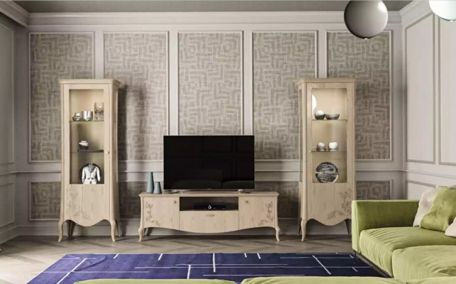 Woonkamer RTV vitrine dressoir plank luxe woonkamer beige set 3-delig. -> Woonkamer RTV vitrine dressoir plank luxe woonkamer beige set van 3 stuks.
