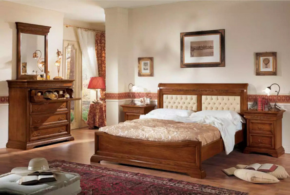 Bed Bed 2x Nightstands Wood Design Beds Bedroom 5 pcs. Sets
