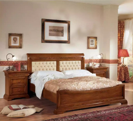 Bed Bed 2x Nightstands Wood Design Beds Bedroom 5 pcs. Sets