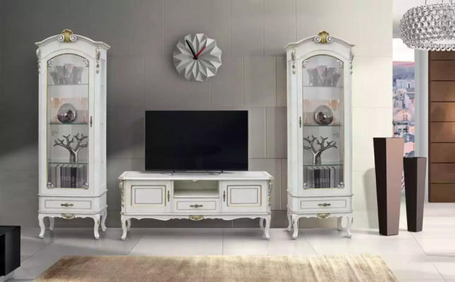 Set van 3 stuks woonkamermeubelen TV-standaard 2x vitrine Italiaanse stijl meubels wit