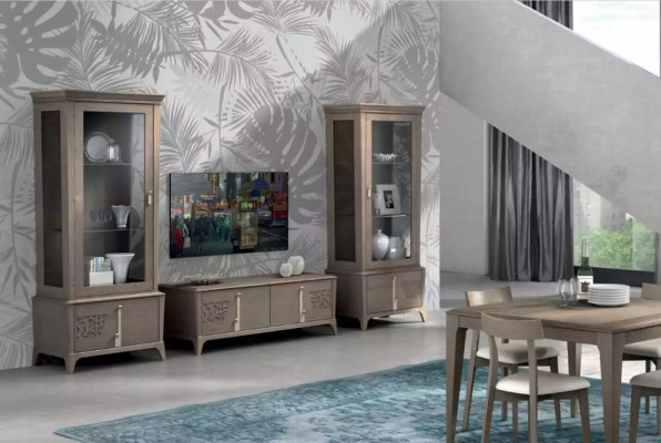 Woonwand Klassieke tv-standaard Woonkamer Vitrine Dressoir Grijs 3-delig.