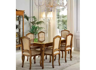 Eettafel set tafel + 6x stoelen eetkamerset tafel hout textiel
