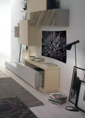 Ontwerp woonkamerset vitrine wandplanken woonwand rekken kasten 4-delig.