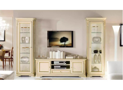 Italiaans woonkamer wandmeubel 2x vitrine kast designer set 3-delig