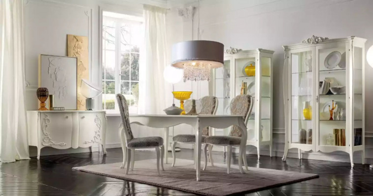 Luxe eetkamer set 7-delig wit hout meubilair vitrine 4 stoelen tafel