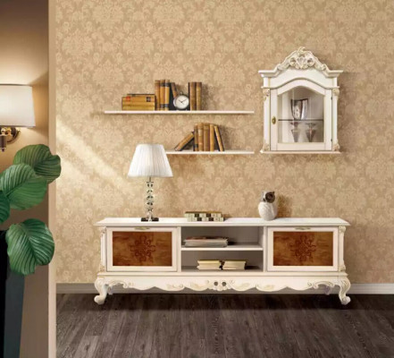 Wandmeubel planken woonkamer hout wit wandvitrine wandplanken Italië nieuw