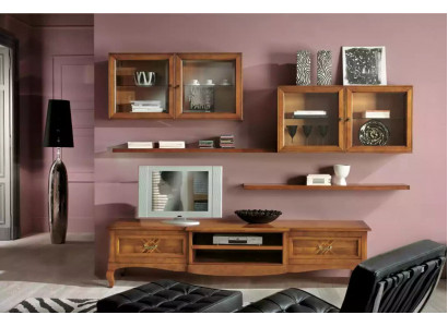 Ontwerper woonkamer 4x bruine wandkasten laag dressoir 7-delige woonwand nieuw