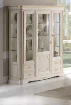 Klassieke vitrinekast luxe wit kast hout Italiaanse stijl meubels glas