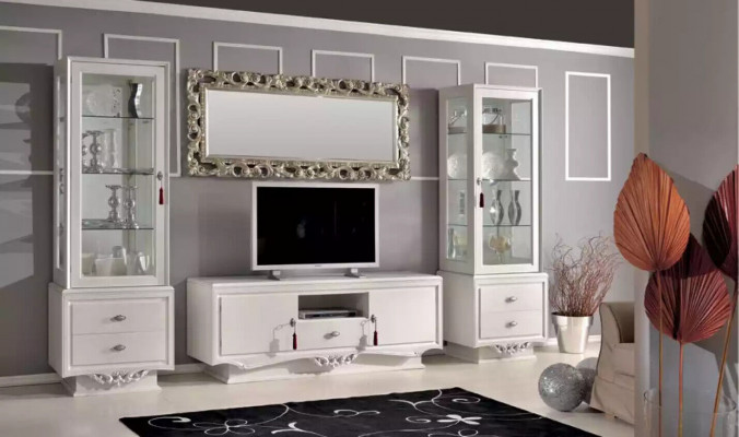 TV-stand Italiaans woonkamer 2x Vitrine Luxe tv dressoir Wit