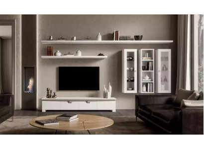 Woonkamer Lowboard Woonwand Houten Kast Design Wit Modern Set 6-delig.