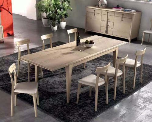Garnituur set Tafel 4x Stoelen Beige Vitrine set Eetgroep 7-delig Eetkamer