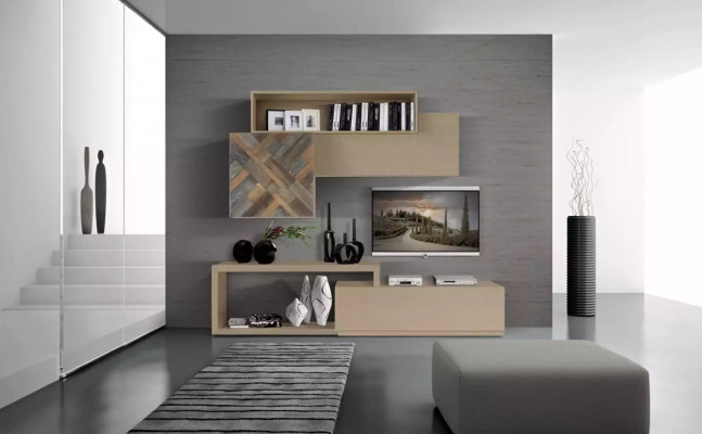 TV laagbord RTV wandplanken woonkamer hout luxe woonwand meubels.